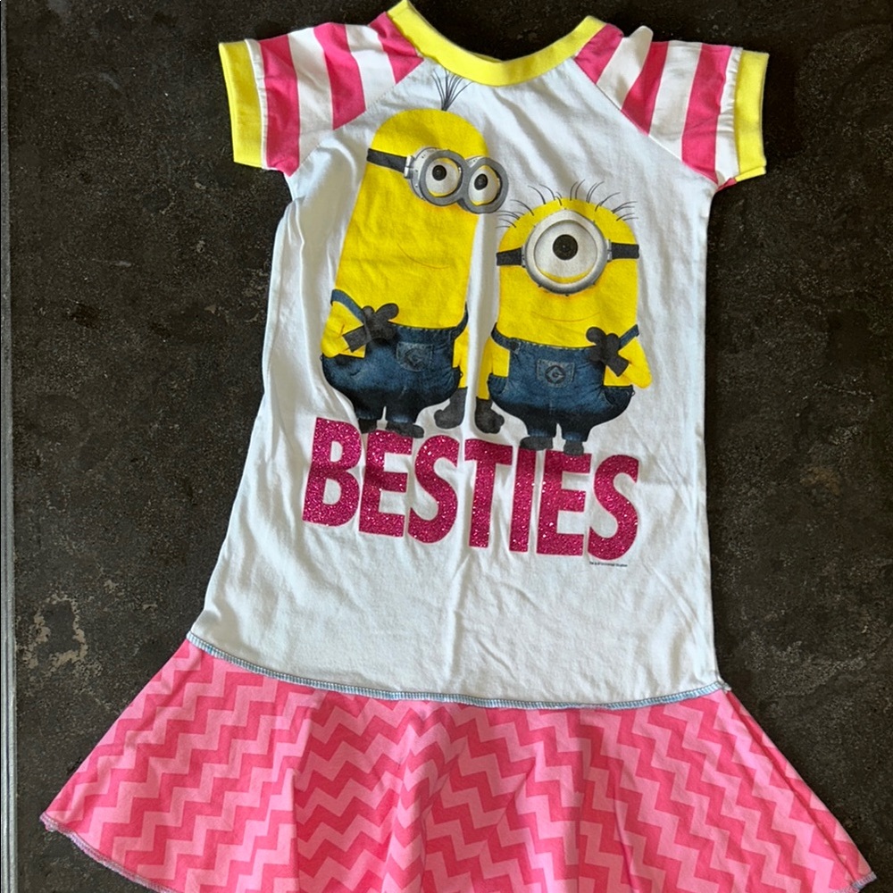 Minions Besties Pink and White Dress